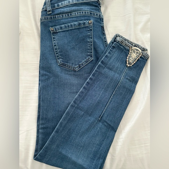 Lace / Rhinestone Ankle Jeans - Picture 1 of 3